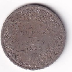 India - British ½ Rupee 1899 - Victoria Rare Silver Coin