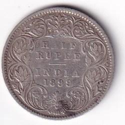 India - British ½ Rupee 1899 - Victoria Rare Silver Coin