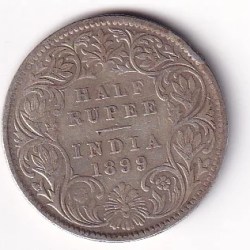 India - British ½ Rupee 1899 - Victoria Rare Silver Coin
