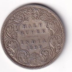 India - British ½ Rupee 1899 - Victoria Rare Silver Coin