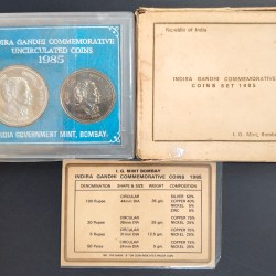 1985 Indira Gandhi Commemorative UNC 2 Coin Set Bombay Mint (With Card & Cover)