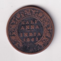 India - British ½ Anna 1862 - Victoria Rare Coin #C-106