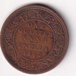 British-India ¼ Anna - (Victoria) 1877 Rare Coin#C-99