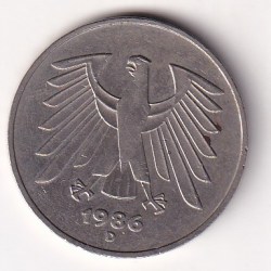 Germany 5 Deutsche Mark 1986 Rare Coin #C-127