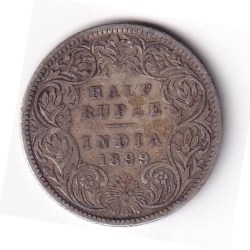 India - British ½ Rupee 1899 - Victoria Rare Silver Coin