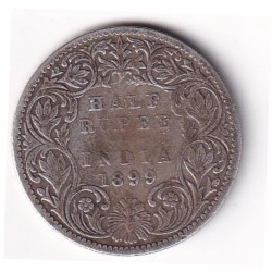 India - British ½ Rupee 1899 - Victoria Rare Silver Coin
