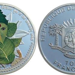 Ivory Coast 1001 Francs CFA Lord Ganesha with Peepal leaves Commemorative issue Rare ( Silver 25g ) Coin Set