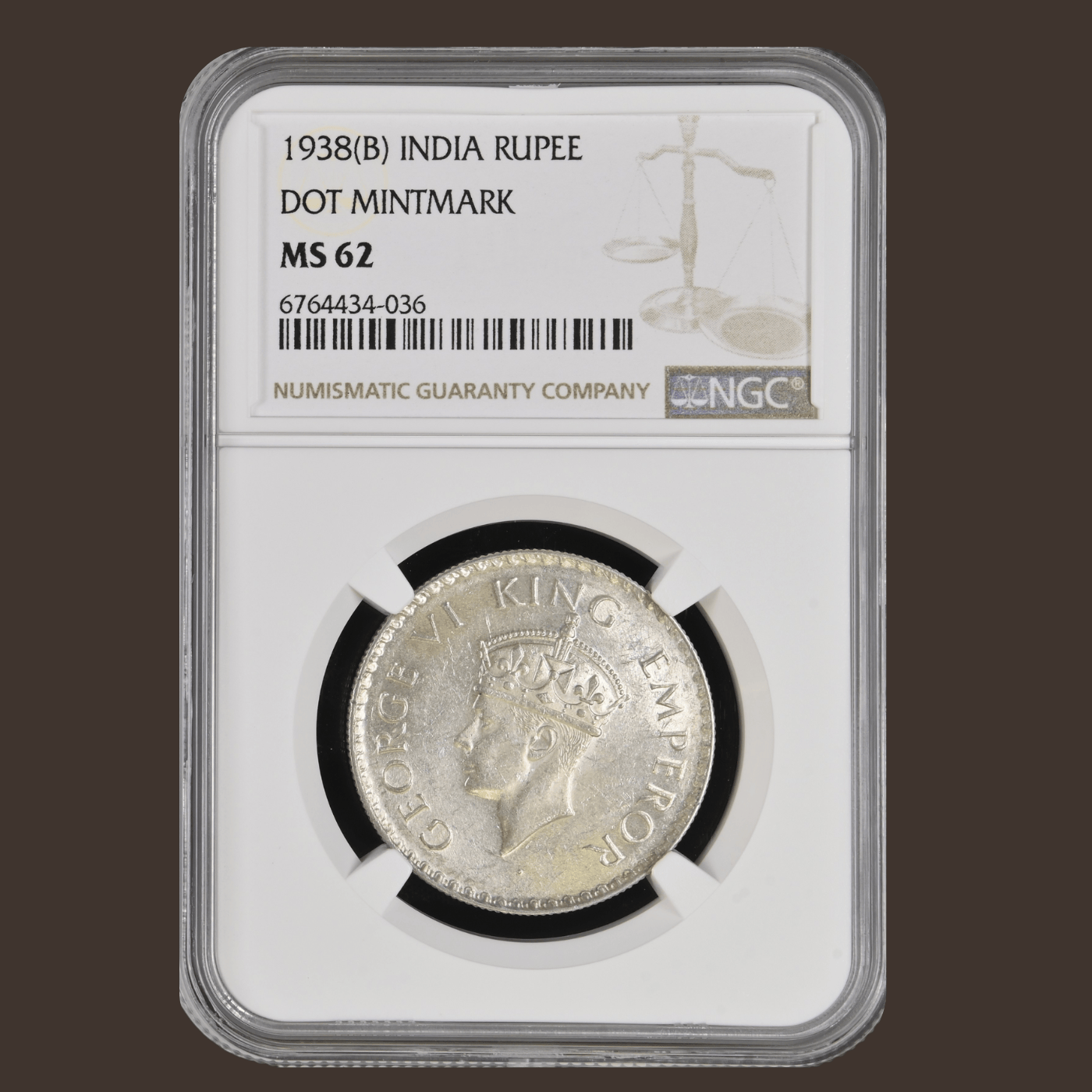 Extremely Rare 1 Rs 1938 Bombay Mint NGC GRADED MS 62 British INDIA RUPEE of George VI King Emperor