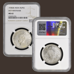 Extremely Rare 1 Rs 1938 Bombay Mint NGC GRADED MS 62 British INDIA RUPEE of George VI King Emperor