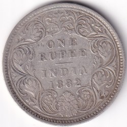 Silver Coin of British India 1882 Victoria Empress One Rupee Coin