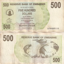Zimbabwe 500 Dollar Rare Note