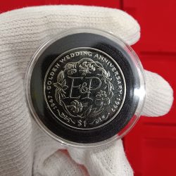 Rare 1997 Year Sierra Leone 1 Dollar Commemorative Proof Coin Golden Wedding Anniversary Unicorn