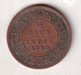 1886 British- India 1/2 Pice (Victoria) Calcutta Mint Rare Coin#C-205