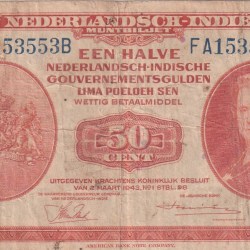 Indonesia (Netherlands East Indies) 50 Cents - Wilhelmina Rare Note #B2