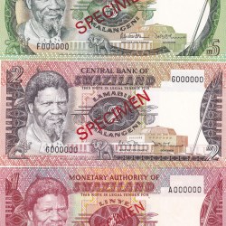 000000 Specimen Rare (3 Note Set) Eswatini › Kingdom of Swaziland - Sobhuza II