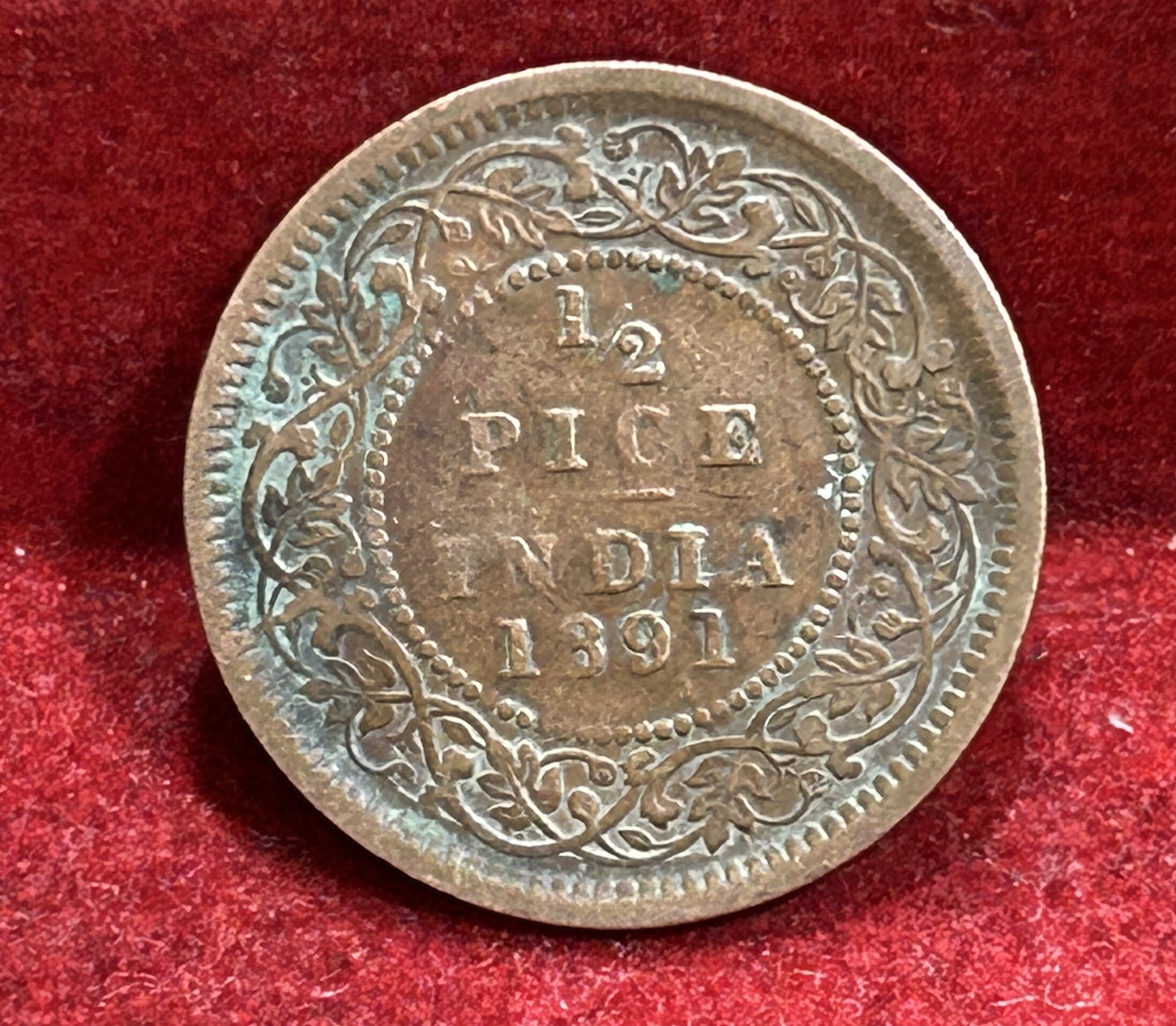 1891 British- India 1/2 Pice (Victoria) Calcutta Mint Rare Coin#C-191