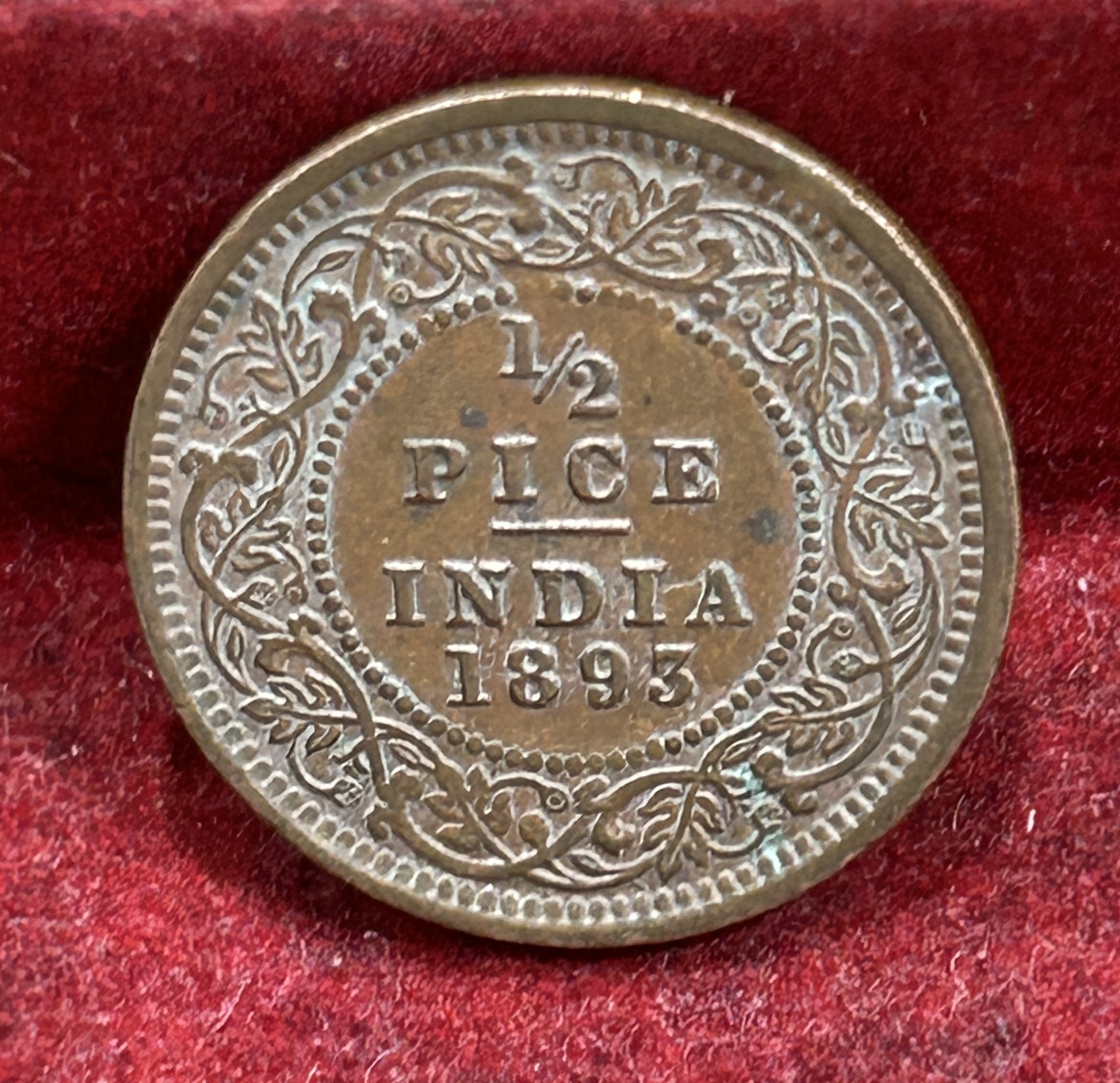 1893 British- India 1/2 Pice (Victoria) Calcutta Mint Rare Coin#C-207
