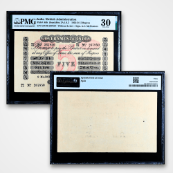 Re 5 British India Banknote Uniface Issue Signed By A C Mcwatters 9 March 1922 Issue Crisp Paper PMG Graded 30 Unique and Rare Issue