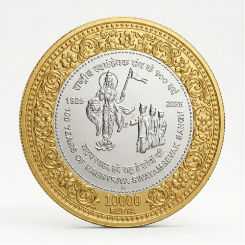 10000 Rupees 2025 (100 Years Of Rashtriya Swayamsevak Sangh) Bimetallic Beautiful Medieval Token Coin