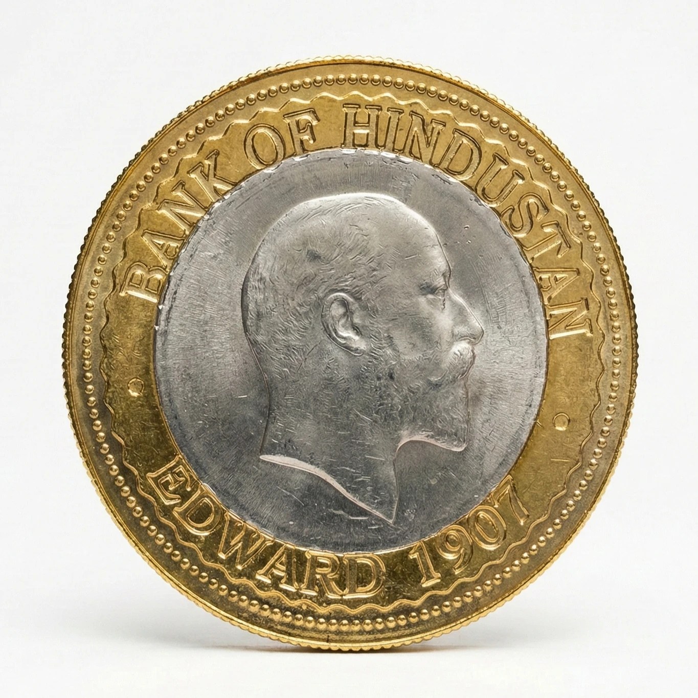 15 Rupees Edward 1907 (Bank Of Hindustan) Bimetallic Beautiful Medieval Token Coin