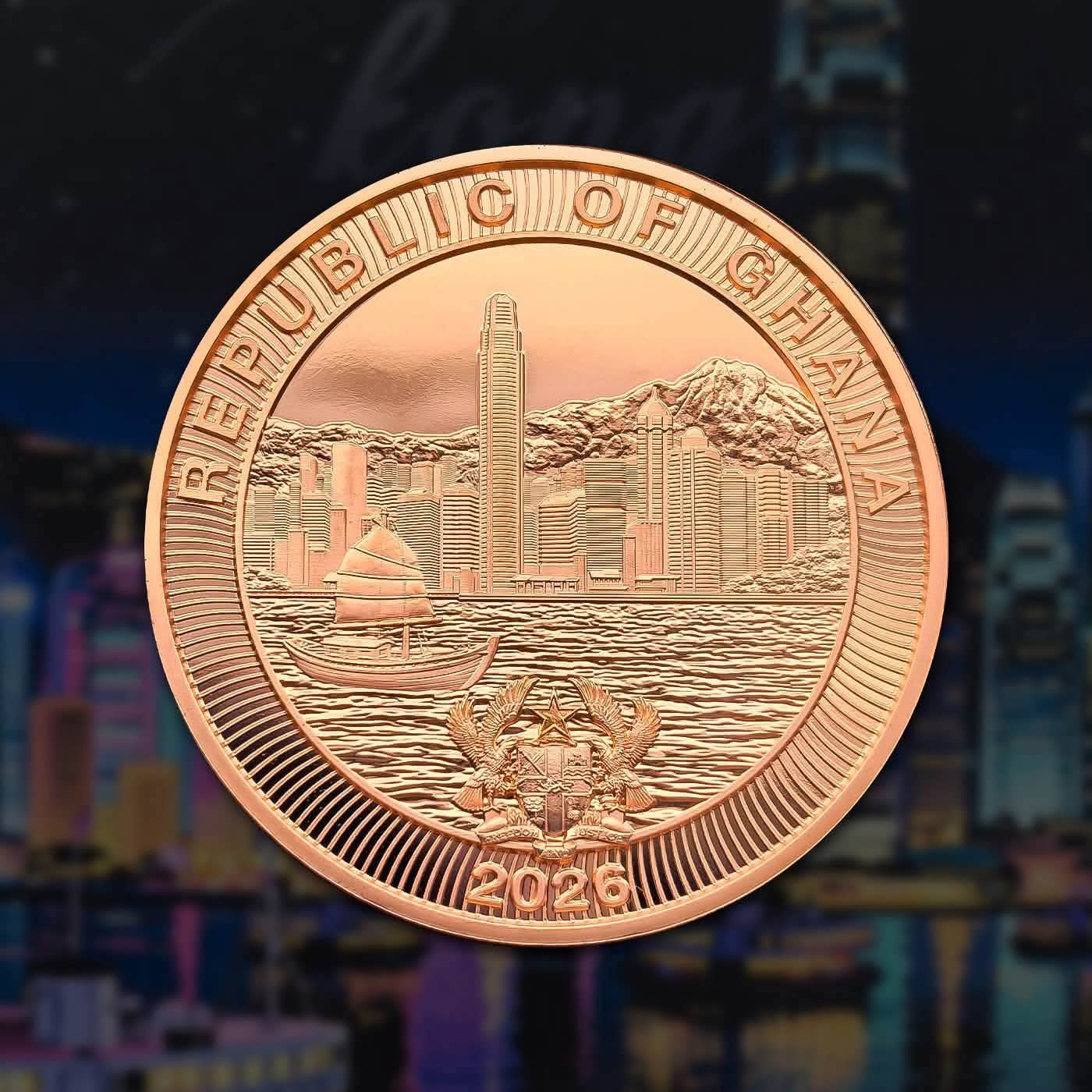 Extremely Rare Item HONG KONG Dragon And City 1 Ghana Sadi Proof Coin Year 2026 Issued The Republic of Ghana