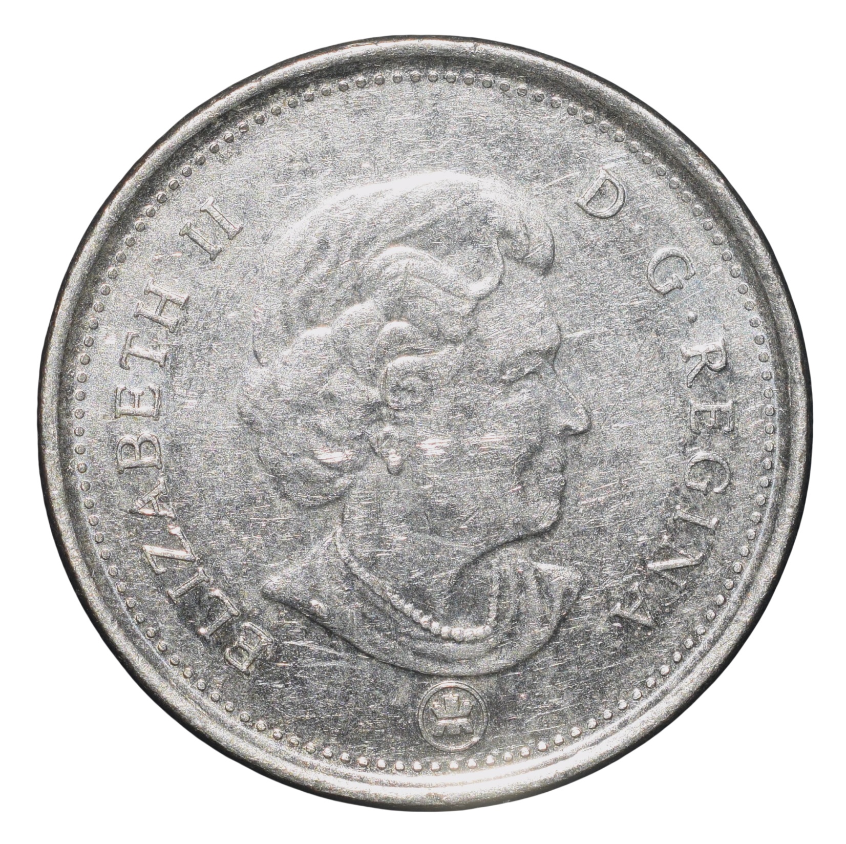 Steel 5 Cents of Elizabeth II (AD2013) from Canada with A beaver