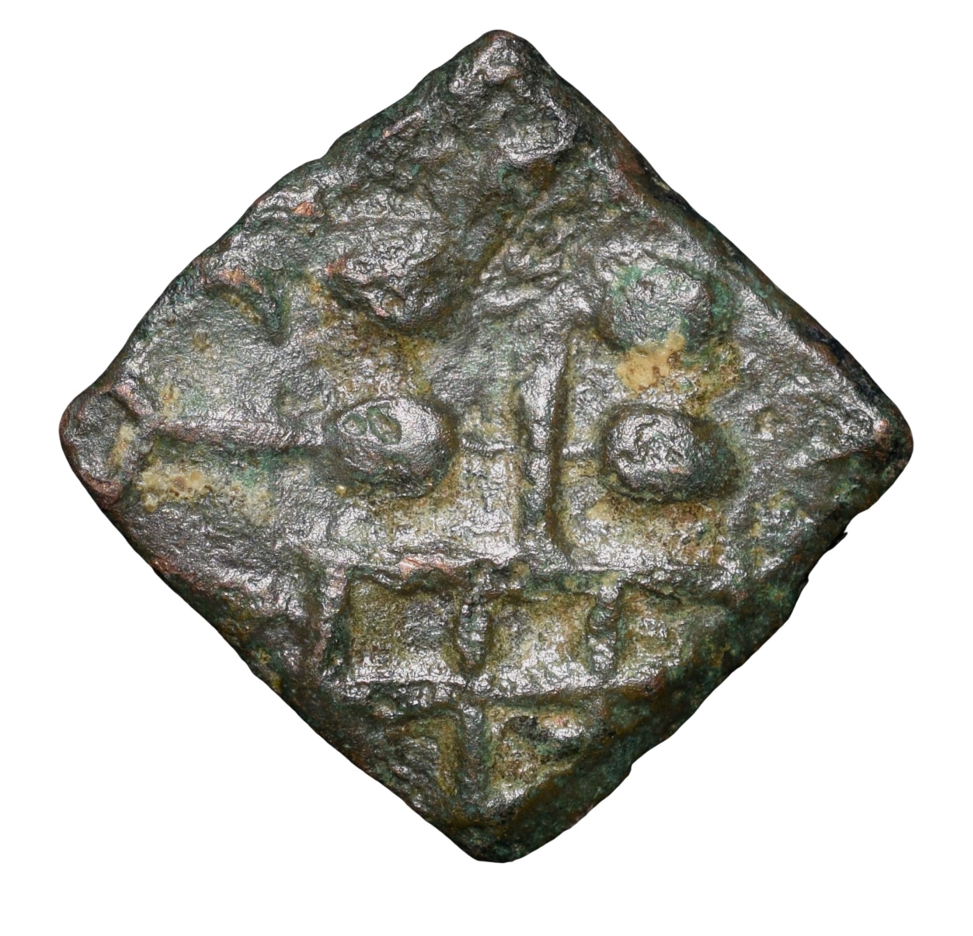 Copper Coin of City-State Bhadravati(1st Cen. BC) with Elephant walking right/Tree Railing & Brahmi legends