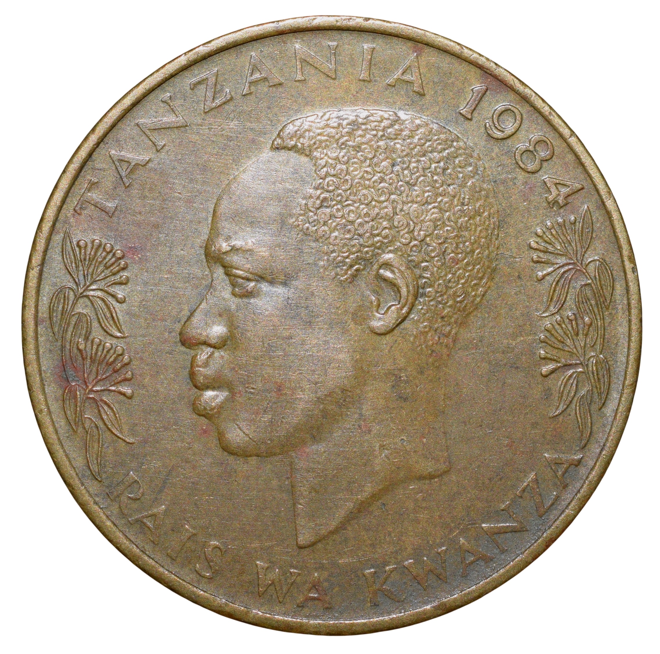 Nickel-Brass 20 Senti of Tanzania (AD 1984) with Ostrich walking to left Rare