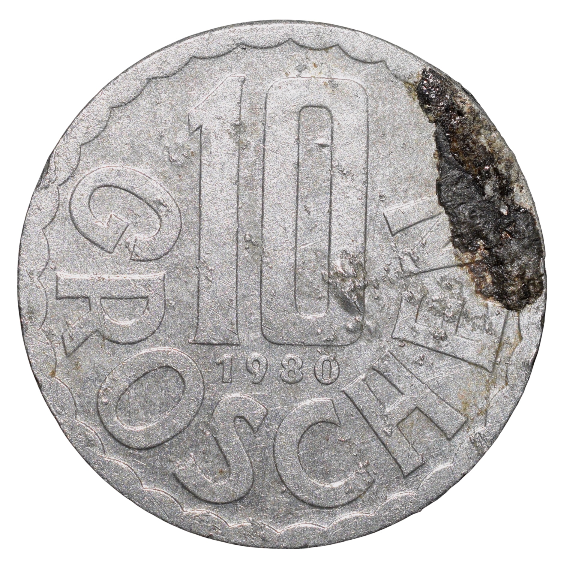 Aluminium 10 Goschen of Austria (AD 1980) with Austrian coat of arms