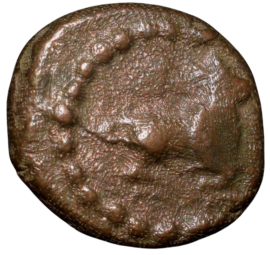 Copper Coin of Madurai Nayakas (16th - 17th Cen. AD) with Counchat Bull Right/Sri Vira K.Ganesha Type 5.144 Scarce