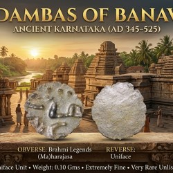 Potin Fractional Unit of Kadambas of Banavasi (AD 345-525) with Brahmi '(Ma)harajasa' Very Rare