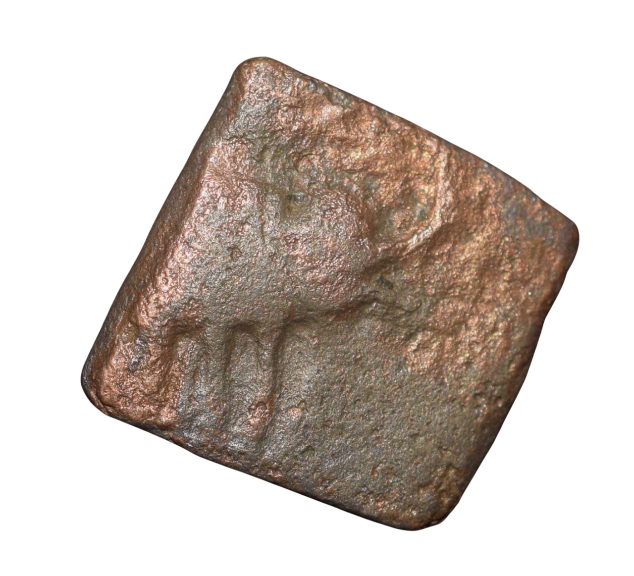 Copper Coin of City-State Bhadravati(1st Cen. BC) with Elephant walking right/Tree Railing & Brahmi legends