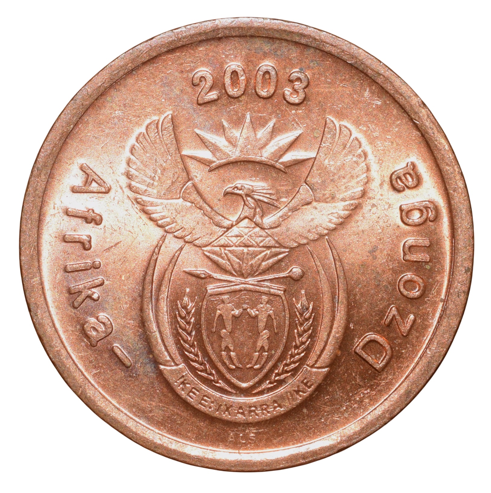 Bronze 5 Cents of South Africa (AD 2003) with Standing blue crane UNC Grade