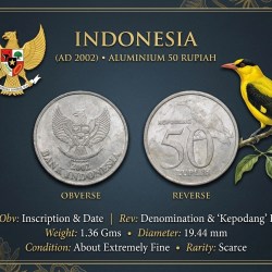 Aluminium 50 Rupiah of Indonesia (AD 2002) with Bird 'Kepodang'