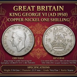 Copper-Nickel Shilling of George VI (AD 1950) of Great Brittain
