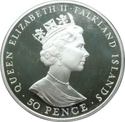 Falkland Islands 50 Pence 1992 - Elizabeth II 40th Anniversary - Reign of Queen Elizabeth II Rare Coin ( First Day Cover with Stamp )