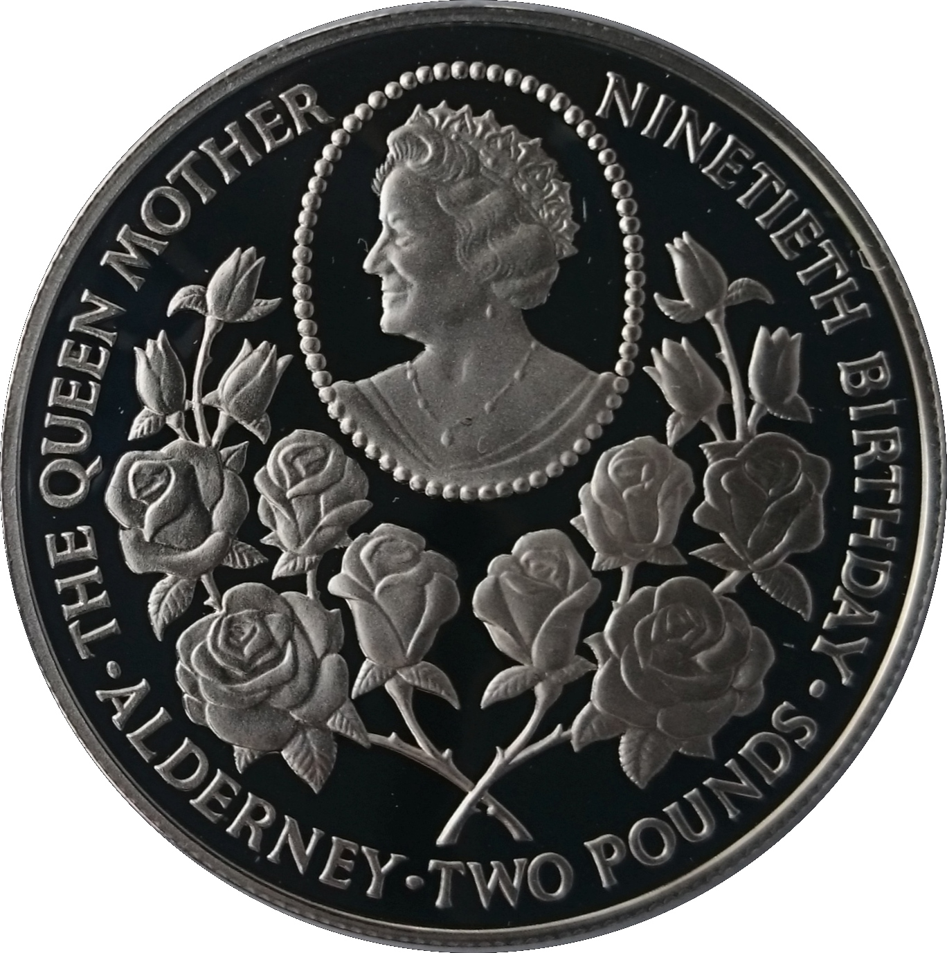 Alderney 2 Pounds 1990 - Elizabeth II Queen Mother's 90th Birthday Rare Coin ( First Day Cover with Stamp )
