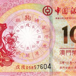Macau 10 Patacas World Banknote P90 UNC Commemorative Year of the Dog 2018 Unique and Rare