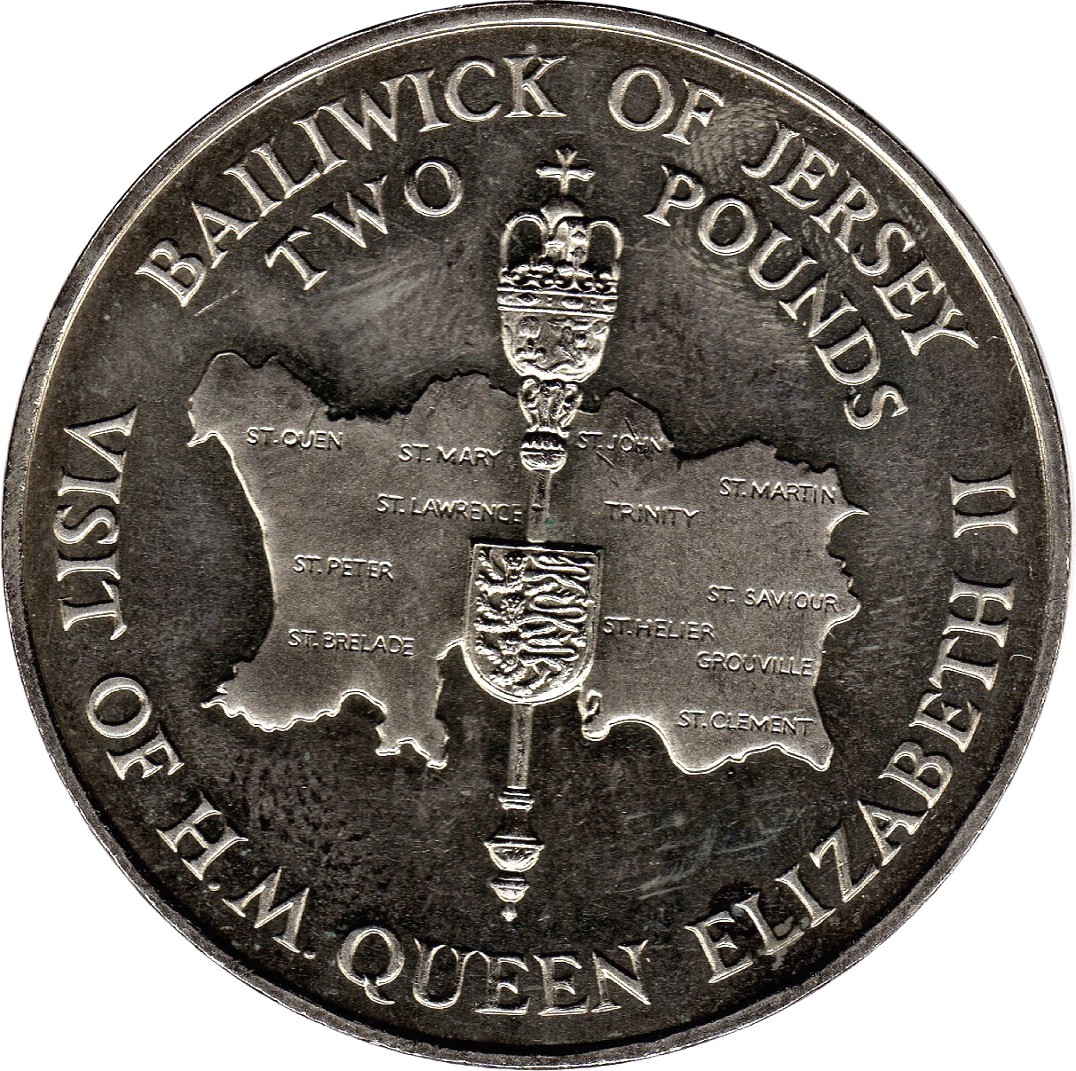 Jersey 2 Pounds 1989 - Elizabeth II Royal Visit Rare Coin ( First Day Cover with Stamp )