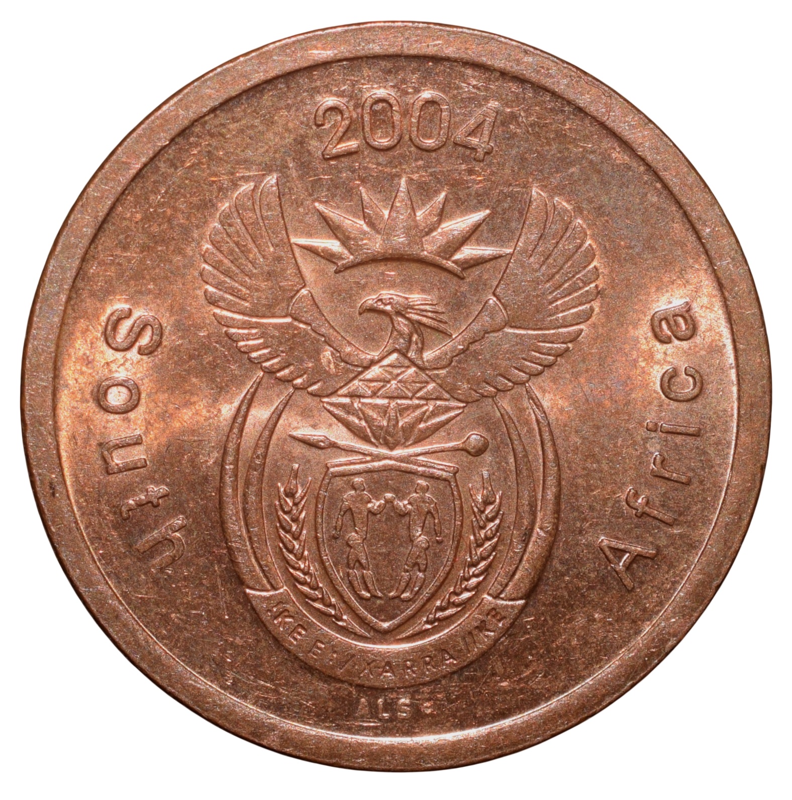 Bronze 5 Cents of South Africa (AD 2004) with Standing blue crane UNC Grade