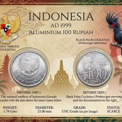Aluminium 100 Rupiah of Indonesia (AD 1999) withBlack Palm Cockatoo (Probosciger aterrimus) Bird