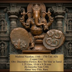 Copper Coin of Madurai Nayakas (16th - 17th Cen. AD) with Lord Ganesha Facing K.Ganesh 5.88