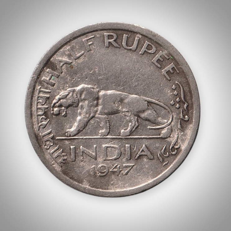Rare Half Rupee 1947 King George VI Tiger Type Bombay Mint British India Coin # A181