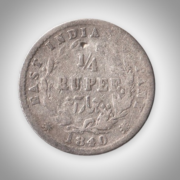 Rare 1/4 Rupee 1840 Queen Victoria East Calcutta Mint India Company British India Silver Coin # A202