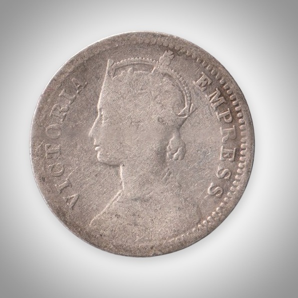 Rare 1/4 Rupee 1889 Queen Victoria Empress Calcutta Mint British India Silver Coin # A203