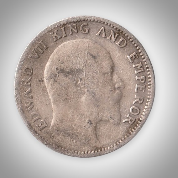Rare 1/4 Rupee 1906 King Edward VII Calcutta Mint British India Silver Coin # A207