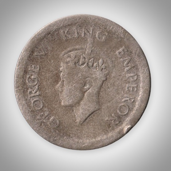 Rare Quarter Rupee 1943 George VI King Emperor Silver Calcutta Mint Coinage of British India Coin # A214
