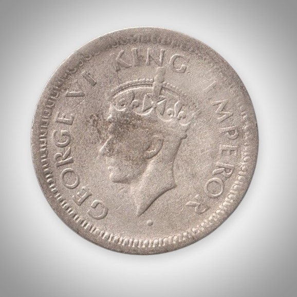 Extremely Rare Large 5 of 1/4 Rupee 1945 King George VI Bombay Mint British India Silver Coin # A216
