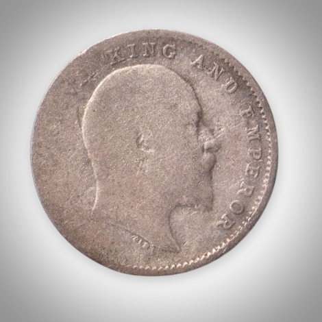 Rare 2 Annas 1910 King Edward VII Calcutta Mint British India Silver Coin # A219