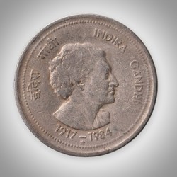 Extremely Rare 50 Paise 1917-1984 Indira Gandhi Commemorative Hyderabad Mint Republic India Coin # A338